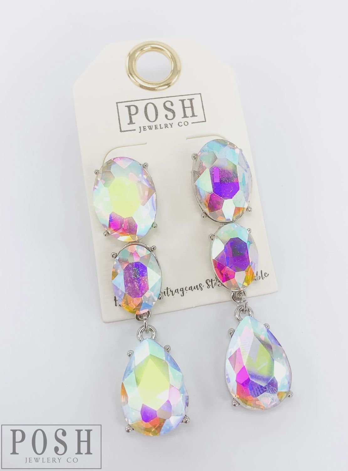 Rhinestone Oval Teardrop Earring-Silver