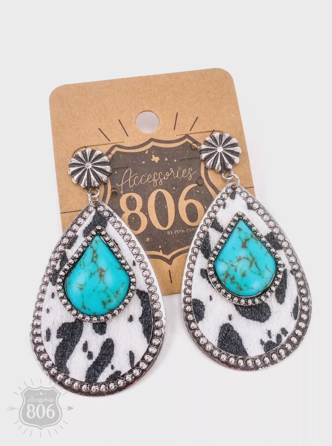 White &amp; Black Teardrop with Stone Inlay Earring