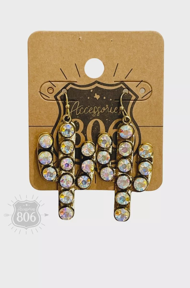 Rhinestone Cactus Earring-Gold