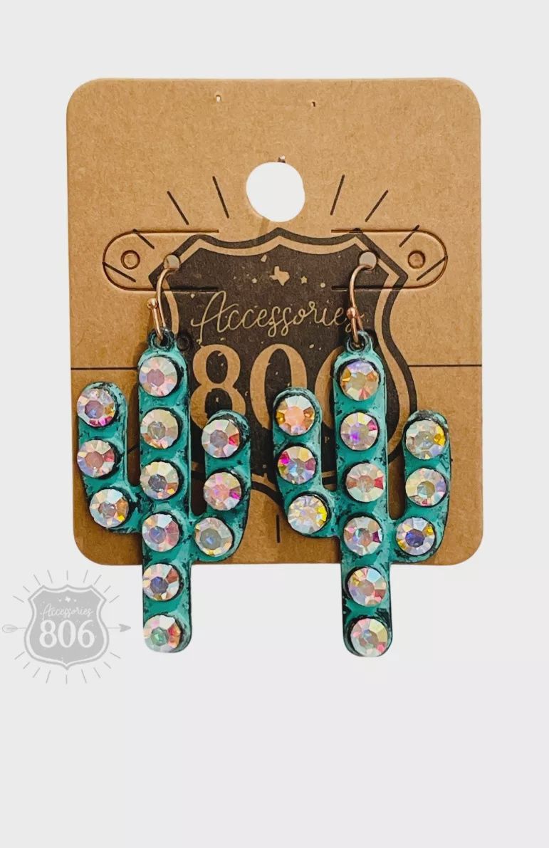 Rhinestone Turquoise Cactus Earring