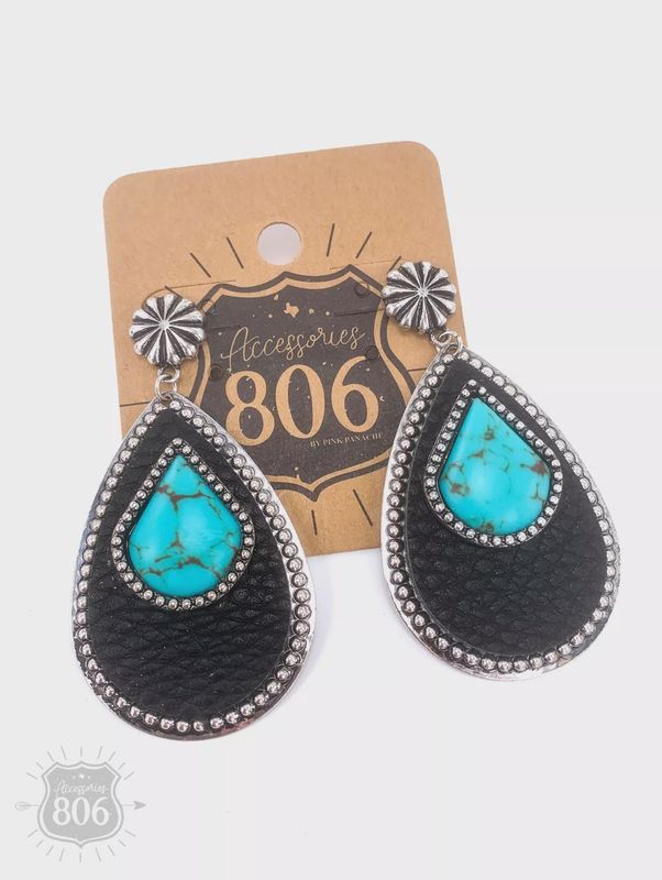 Black Teardrop with Stone Inlay Earring