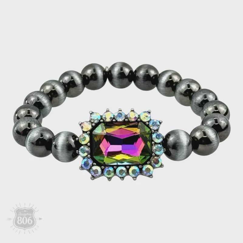 Navajo Burnished Beaded Rhinestone Charm Bracelet