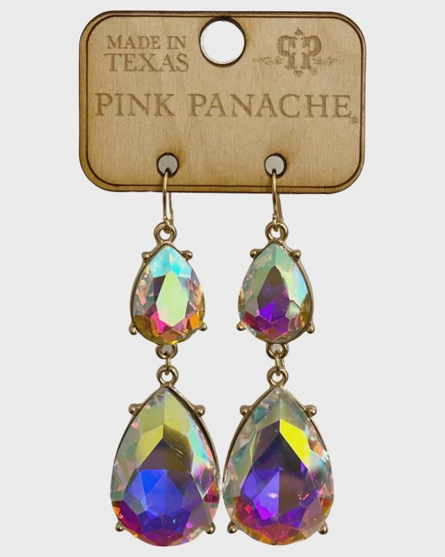 Iridescent Rhinestone Double Teardrop Earring
