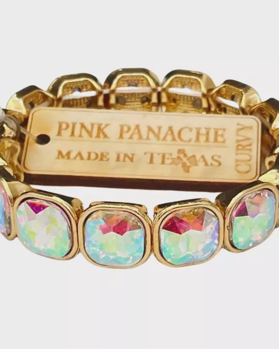 Iridescent Square Rhinestone Stretch Bracelet