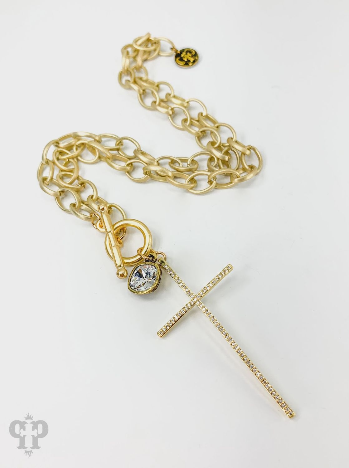 Pave Rhinestone Cross Pendant Necklace