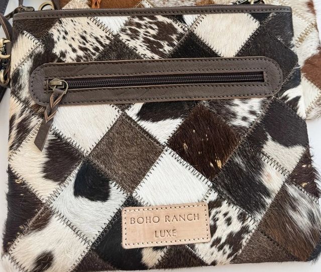 Boho Luxe Leather Cowhide Wristlet Crossbody