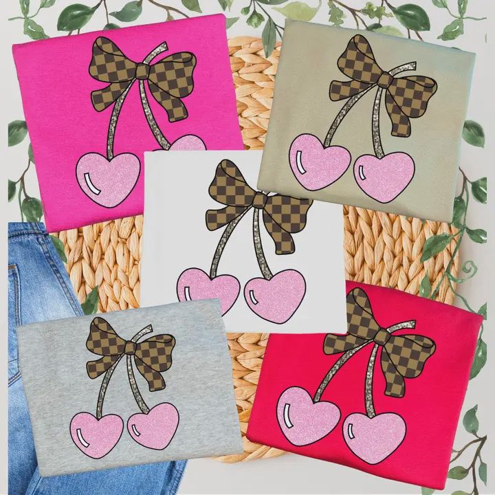 Boujee Cherry Bow T-Shirt Reg/Plus