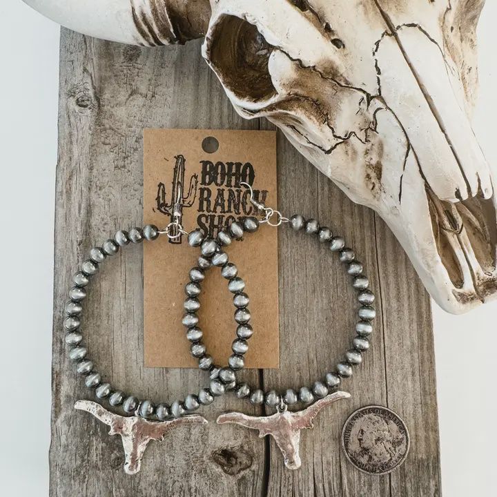 Navajo Pearl Longhorn Hoop Earrings