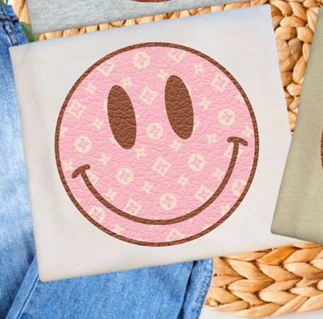 Pink Printed Smiley Face Graphic T-Shirt Reg/Plus