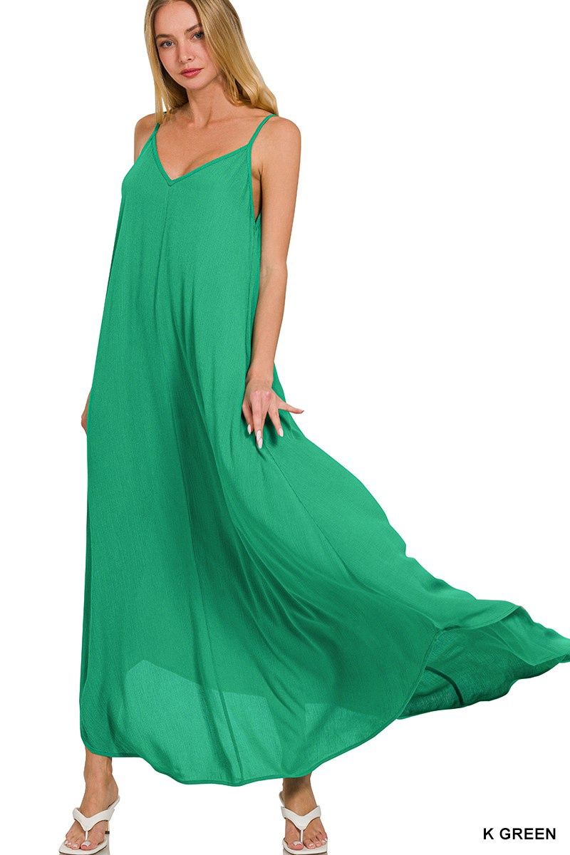 Woven Crinkle Cami Maxi Dress-K. Green