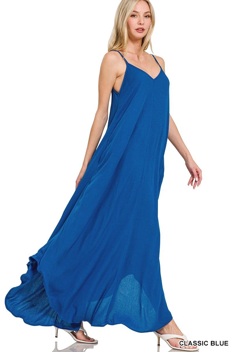 Woven Crinkle Cami Maxi Dress - Blue