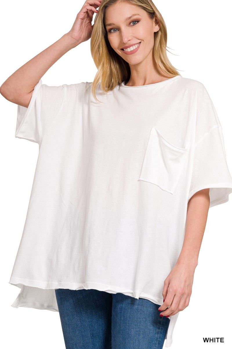 Oversized Front Pocket Raw Edge Top