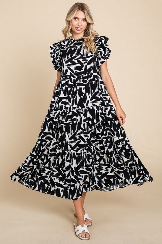 Print Tiered Layer Midi Dress Reg/Plus