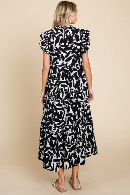 Print Tiered Layer Midi Dress Reg/Plus
