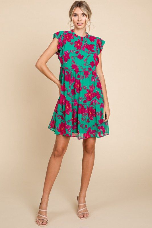 Floral Cap Sleeves Dress