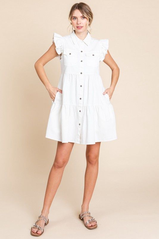 Solid Cotton Flap Pockets Dress