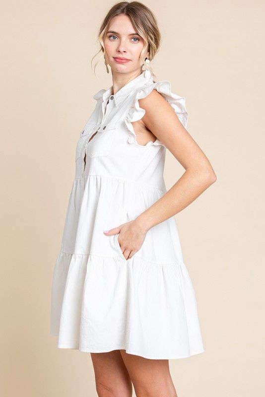Solid Cotton Flap Pockets Dress