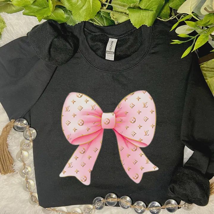 Designer Pink and Gold Bow Graphic Sweatshirt Reg/Plus