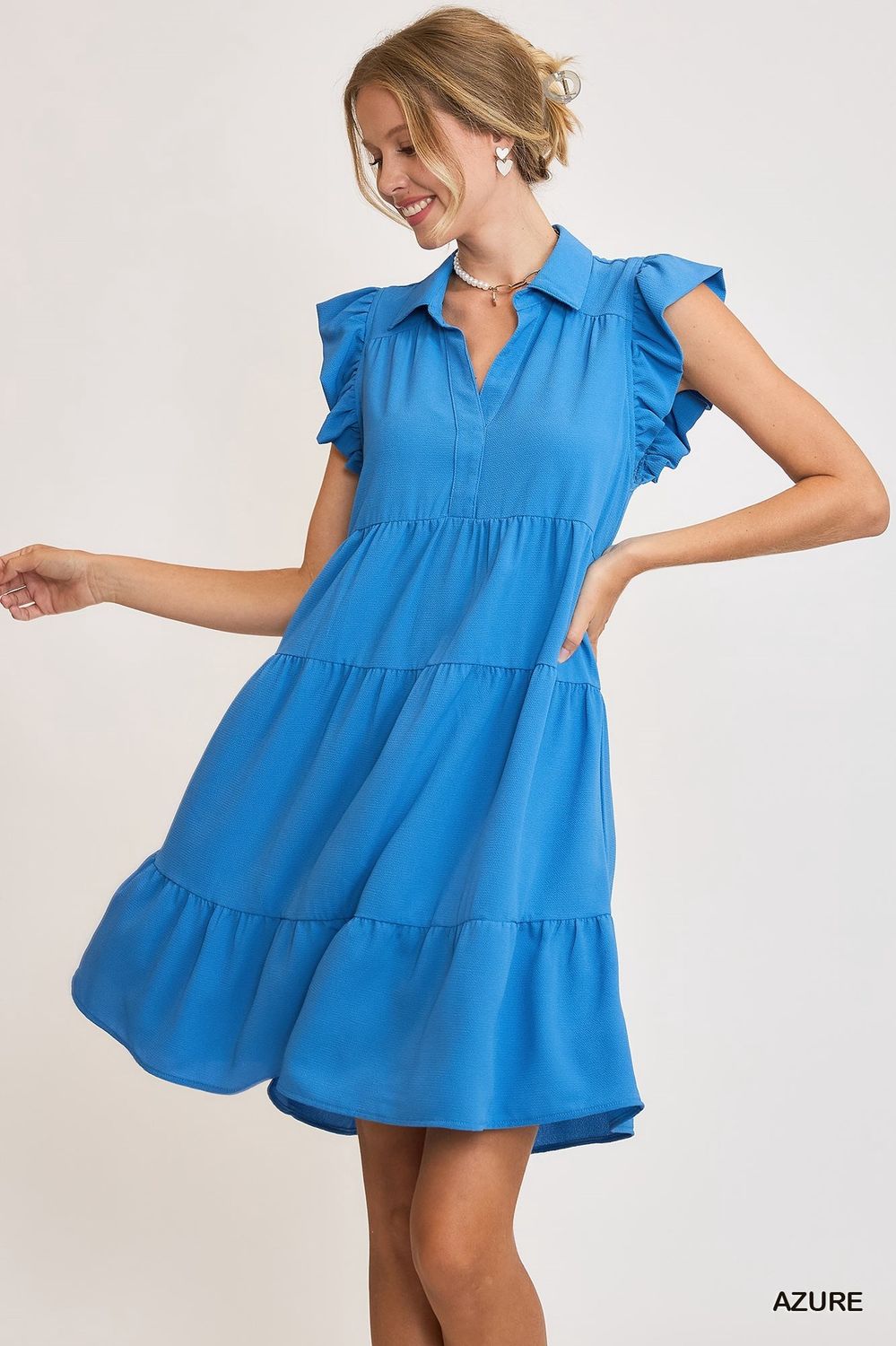 Flutter Sleeve Tiered Dress