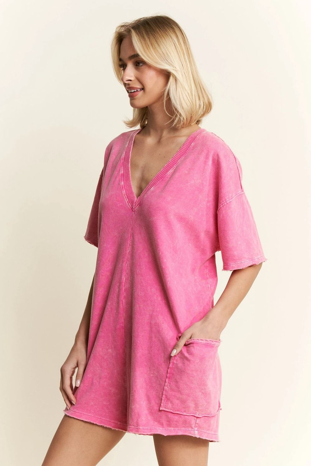 Mineral Washed Romper with Pockets