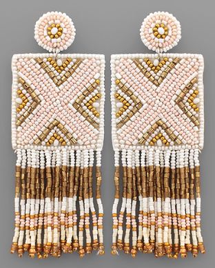 Square Bead Tassel Earrings