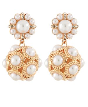 Decorated Ball w/ Pearl Dangle Earrings