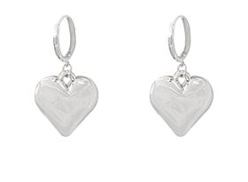 Puffy Heart Rhodium Dangle Hoops