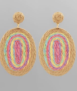 Wrapped Raffia Oval Shape Earrings