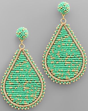 Beaded Teardrop &amp; Ball Earring-Mint