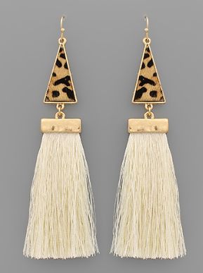 Leopard Triangle &amp; Tassel Earrings