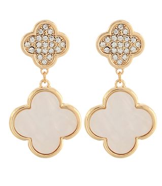 Pave Crystal &amp; Clover Cream Earrings