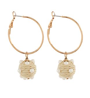Wrapped Raffia Ball w/ Pearl Earrings- Natural