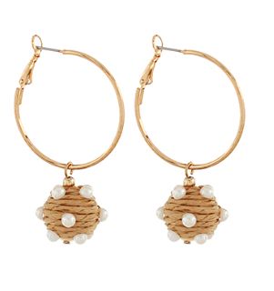 Wrapped Raffia Ball w/ Pearl Earrings-Lt.Brown