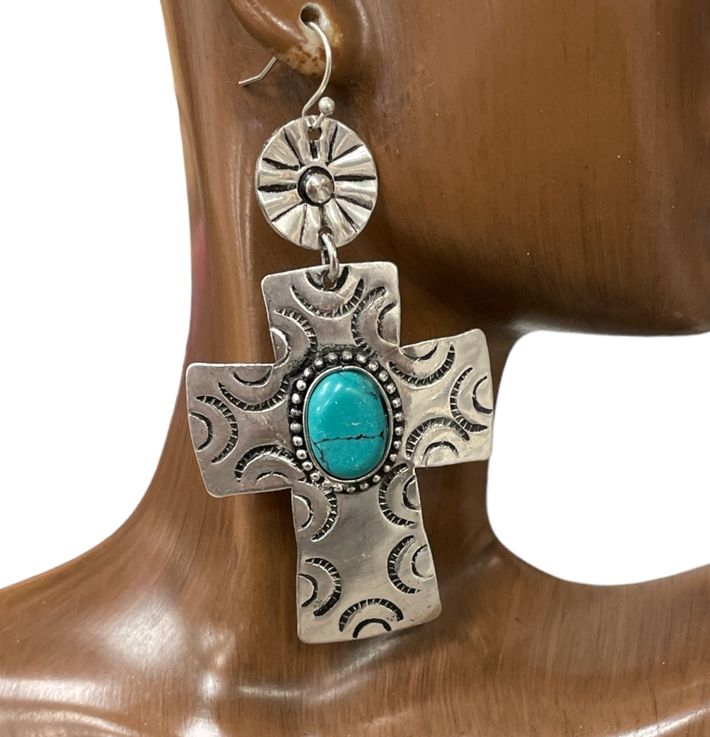 Cross w/ Turquoise Stone Earrings