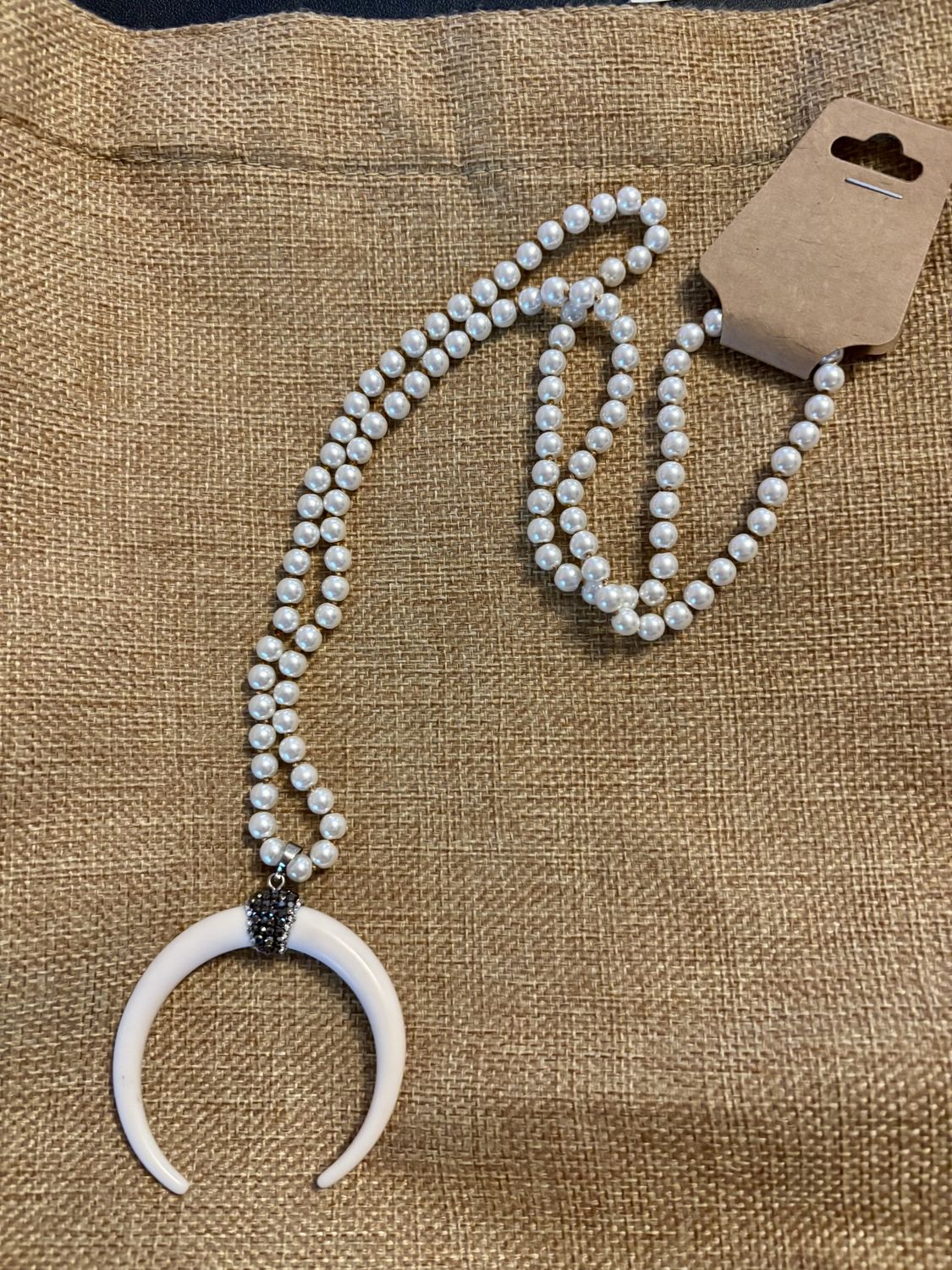 Crescent Horn w/ Pearl Beaded Necklace
