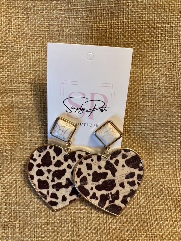 Leopard Heart Earrings w/ Stones