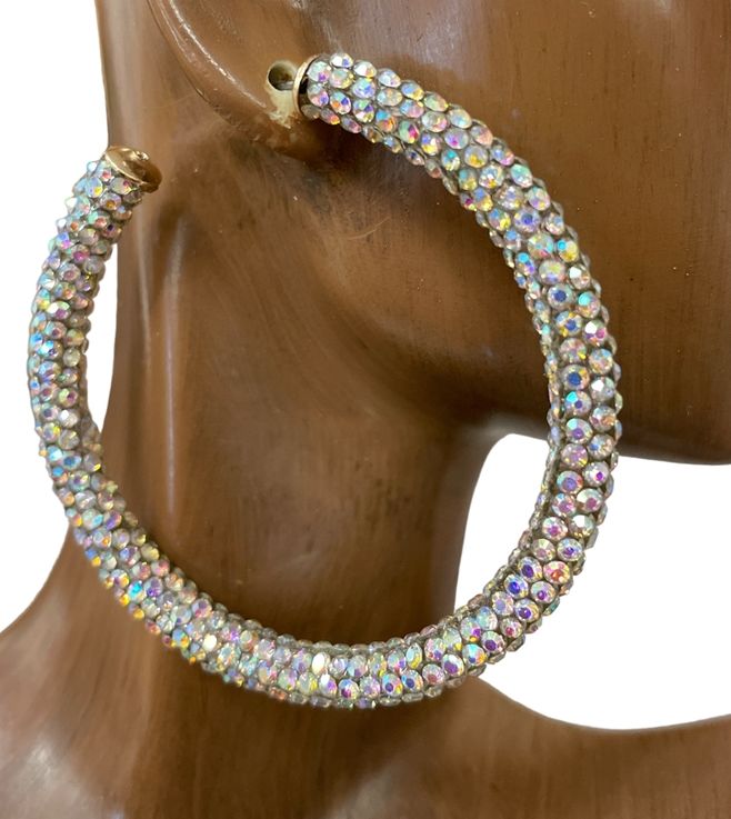 AB Crystals Rhinestone Large Hoop Earrings
