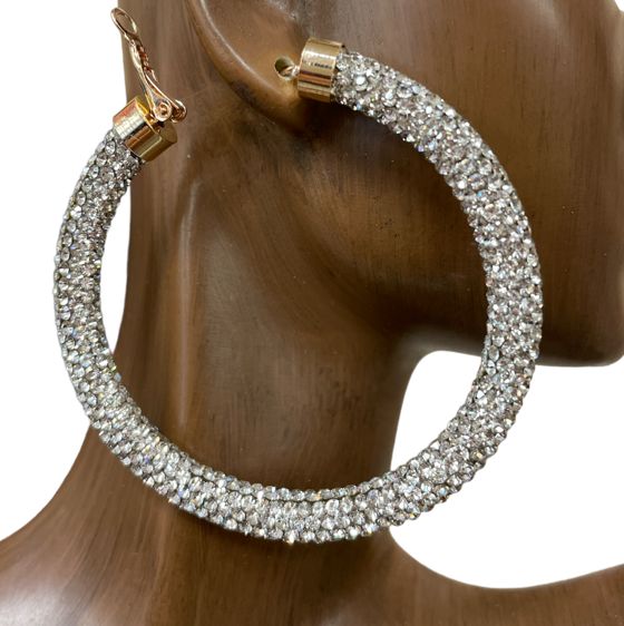 Silver Rhinestone Large Hoop Earrings