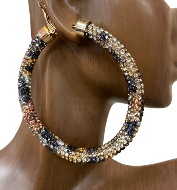 Leopard Rhinestone Large Hoop Earrings