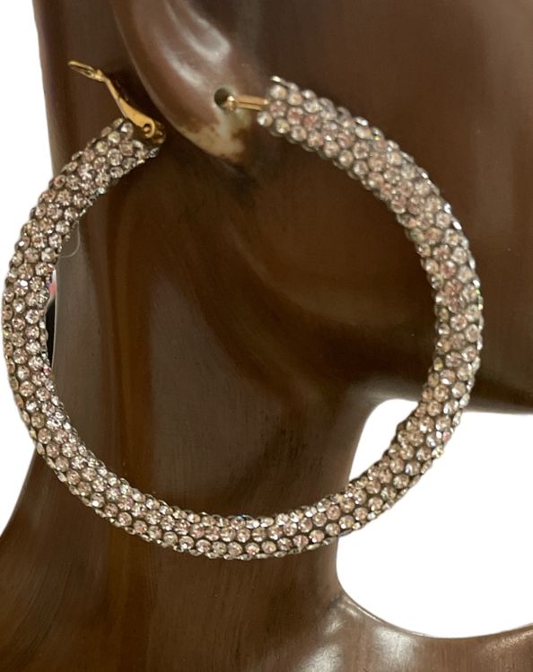 Rose Gold Rhinestone Large Hoop Earrings