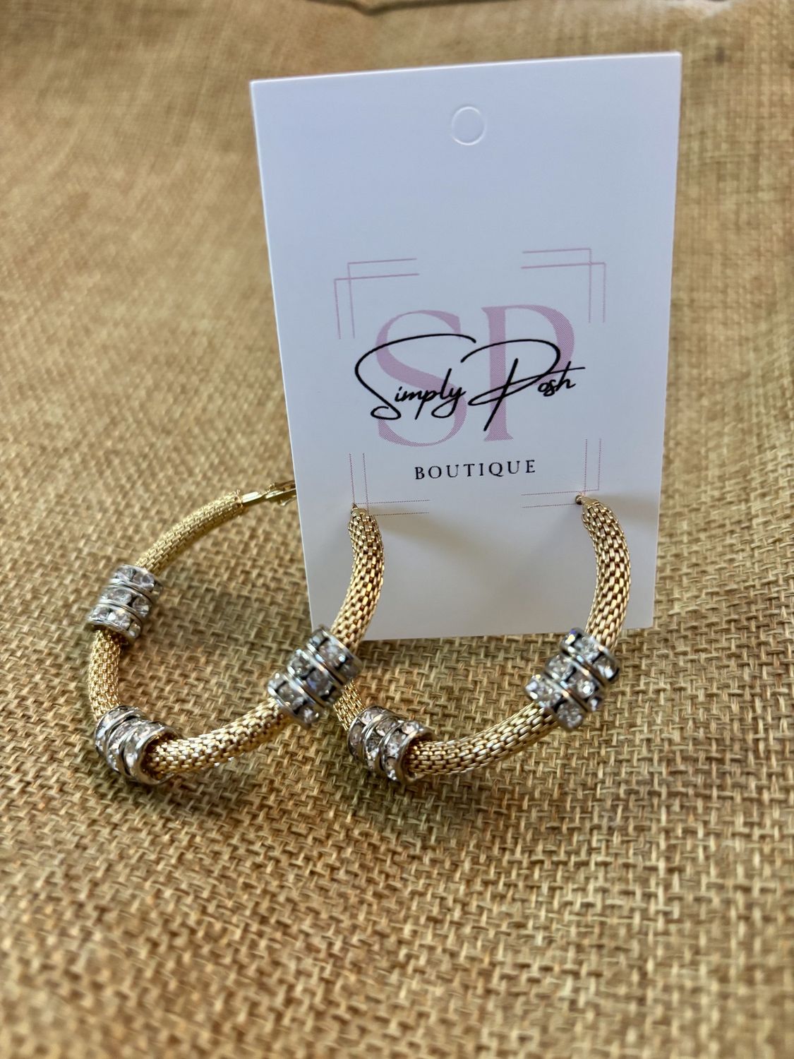 Textured Hoops w/ Pave Rhinestones Earrings
