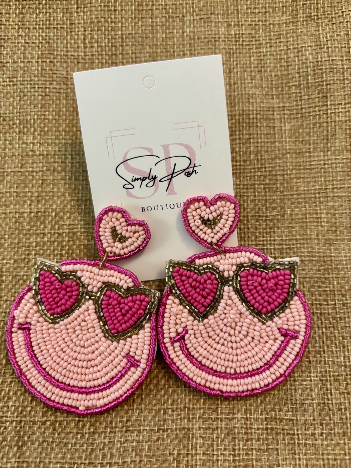 Pink Smilie Face Seed Bead Earrings