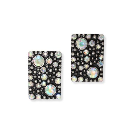 Silver Burnished/AB Rectangle Rhinestone Accent Earring