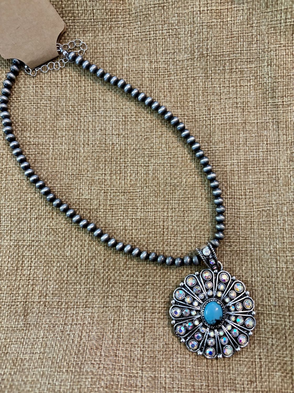 Silver Burnished/ AB w/ Turquoise Necklace