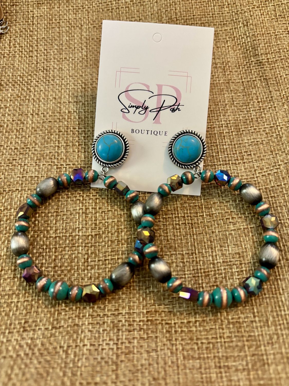 Turquoise Stone w/ Circle Beads Earring