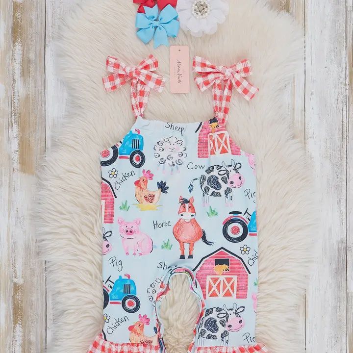 Red Gingham Farm Ruffle Romper