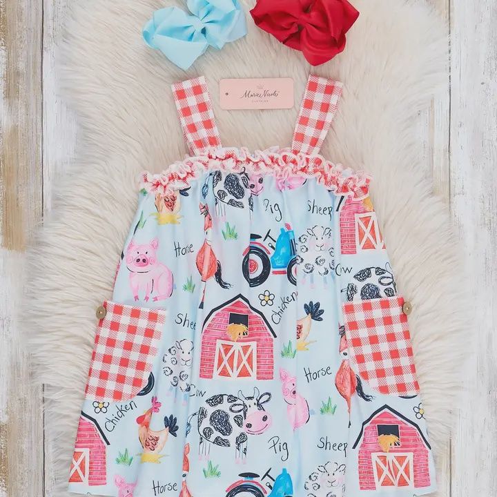Red Gingham Farm Ruffle Dress