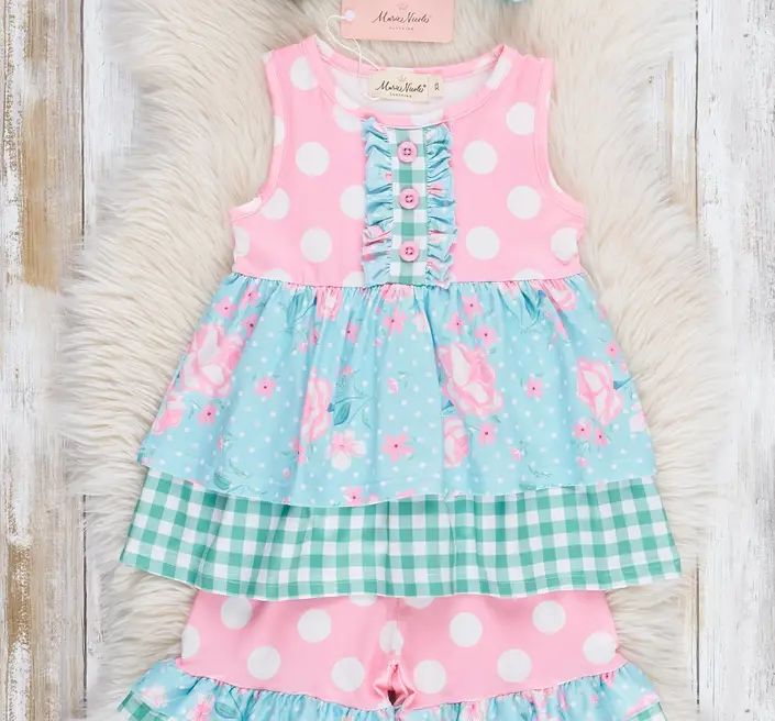 Gingham Polka Dot Garden Ruffle Outfit