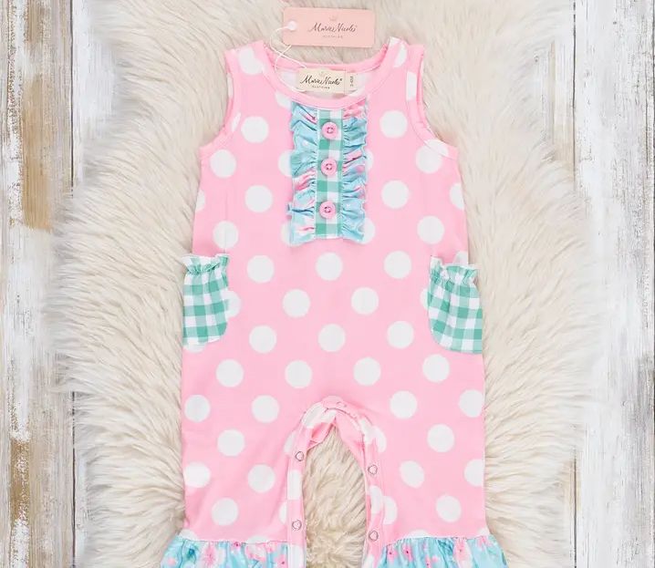 Gingham Polka Dot Garden Ruffle Romper