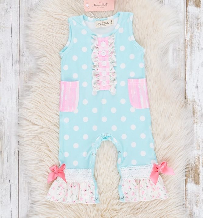 Sky Blue Polka Dot Ruffle Romper